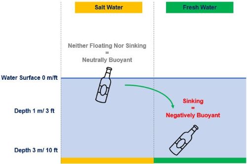 Buoyancy in salt versus fresh water