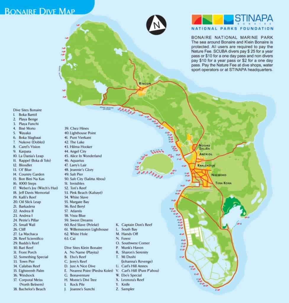 Bonaire dive sites map