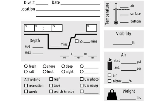 A classic paper diving logbook